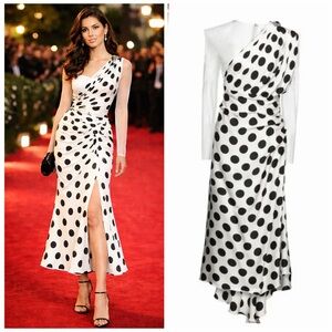 Dolce & Gabbana Polka Dot Silk One Shoulder Midi Dress IT 42 US 6 Cocktail NWT